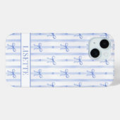 Elegante blauwe gestreepte Coquette linten met mon Case-Mate iPhone Case (Achterkant (horizontaal))