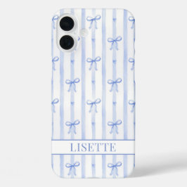Elegante blauwe gestreepte Coquette linten met mon iPhone 16 Plus Hoesje