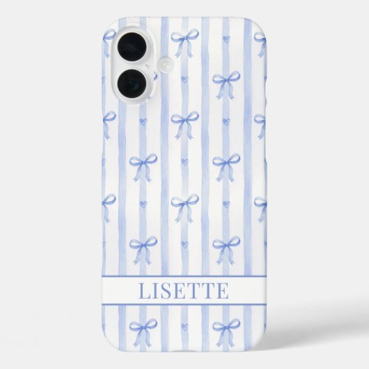 Elegante blauwe gestreepte Coquette linten met mon Case-Mate iPhone Case (Achterkant)
