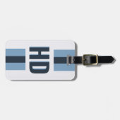 Elegante Blauwe gestreepte Schaduw Monogram Strand Bagagelabel (Voorkant horizontaal)