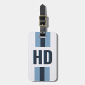 Elegante Blauwe gestreepte Schaduw Monogram Strand Bagagelabel (Voorkant verticaal)