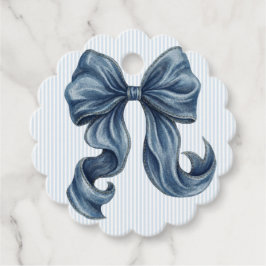 Elegante blauwe gestreepte strik baby shower bedankjes labels