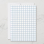 Elegante Blauwe Gingham Kruis Jongens Doop Kaart (Achterkant)