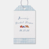 Elegante Blauwe Gingham Zomer Brunch Bruidsborrel Cadeaulabel (Voorkant)