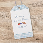 Elegante Blauwe Gingham Zomer Brunch Bruidsborrel Cadeaulabel