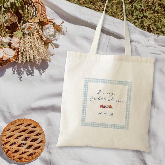 Elegante Blauwe Gingham Zomer Brunch Bruidsfeest Tote Bag