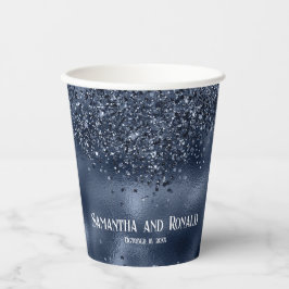 Elegante Blauwe Glitter & Folie Trouwpapier Cups Papieren Bekers