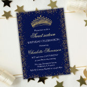 Elegante blauwe Glitter Gold Crown Sweet 16 Verjaa Kaart