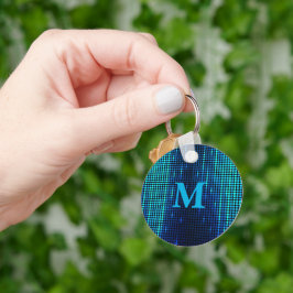 Elegante Blauwe Glitter Monogram initiaal Sleutelhanger