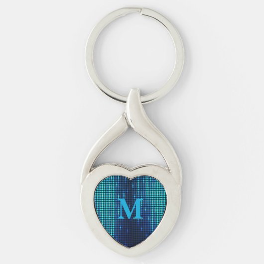 Elegante Blauwe Glitter Monogram initiaal Sleutelhanger (Voorkant)