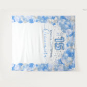 Elegante Blauwe Glitter Quinceañera Ballonboog Wandkleed (Voorkant (horizontaal))