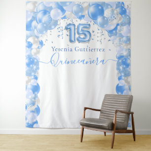 Elegante Blauwe Glitter Quinceañera Ballonboog Wandkleed
