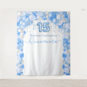 Elegante Blauwe Glitter Quinceañera Ballonboog Wandkleed (Voorkant)
