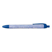 Elegante Blauwe Glitter Script Naam Monogram Zwarte Inkt Pen (Bovenkant)