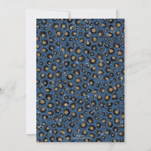 Elegante Blauwe Glitter Zwart Gouden Luipaardprint Kaart (Achterkant)