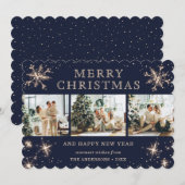 Elegante Blauwe Glitterende Sneeuwvlok 3 Foto Coll Feestdagenkaart (Voorkant / Achterkant)