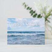 Elegante blauwe golven fotografie plat bedankje bedankkaart (Staand voorkant)
