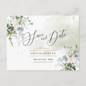 Elegante Blauwe Gom Foliage Save the Date Briefkaart (Voorkant)