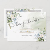 Elegante Blauwe Gom Foliage Verander de Datum Briefkaart (Voorkant / Achterkant)