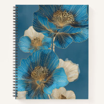 Elegante Blauwe Goud Lijnen Kunst Klaproos Bloemmo