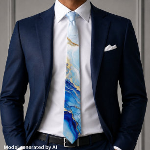 Elegante blauwe goud marmer stropdas
