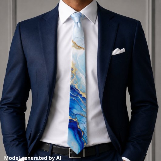 Elegante blauwe goud marmer stropdas