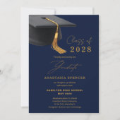 Elegante Blauwe Gouden Afstuderen met Foto Aankondiging (Voorkant)