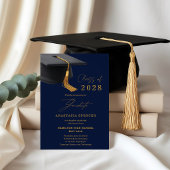 Elegante Blauwe Gouden Afstuderen met Foto Aankondiging