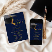 Elegante Blauwe Gouden Afstuderen met Foto Aankondiging
