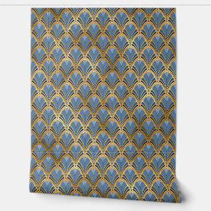 Elegante Blauwe Gouden Art Deco Peel and Stick Behang