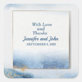 Elegante Blauwe Gouden Bladeren Botanische Trouwda Vierkante Sticker (Voorkant)