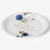 Elegante Blauwe Gouden Bloemen Baby Shower Papieren Bordje (Gekanteld)