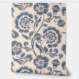 Elegante Blauwe Gouden Bloemige Peel en Stick Behang