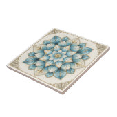 Elegante Blauwe Gouden Bloemrijke Mandala Keramisc Tegeltje (Zijkant)