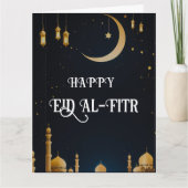 Elegante Blauwe & Gouden Eid Al-Fitr Halve Maan Kaart (Voorkant)