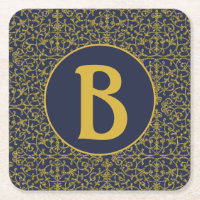 Elegante Blauwe & Gouden Filigraan Monogram