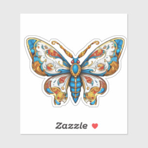 Elegante Blauwe Gouden Filigraan Vlinder Uitgestan Sticker