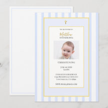 Elegante blauwe gouden foto doop uitnodiging