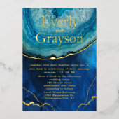 Elegante Blauwe & Gouden Galaxy Agate Bruiloft Folie Uitnodiging (Voorkant)