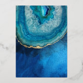 Elegante Blauwe & Gouden Galaxy Agate Bruiloft Folie Uitnodiging (Achterkant)