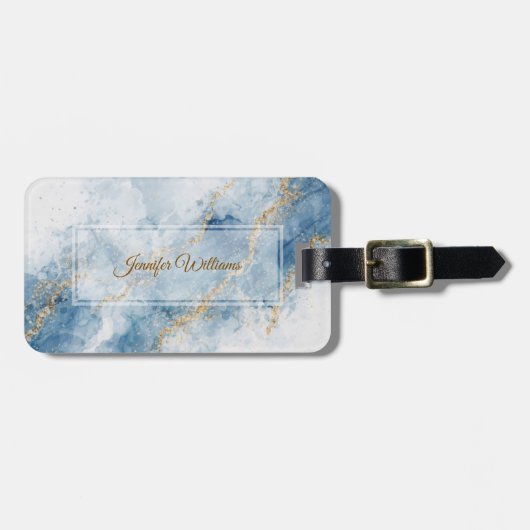 Elegante Blauwe Gouden Glitter Abstracte Stroom    Bagagelabel (Voorkant horizontaal)