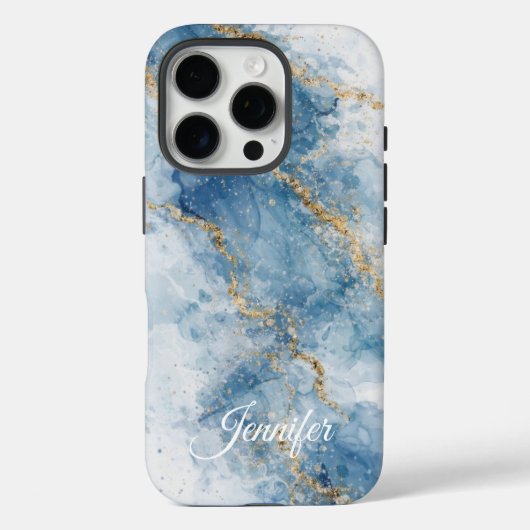 Elegante Blauwe Gouden Glitter Abstracte Stroom Case-Mate iPhone Case (Achterkant)