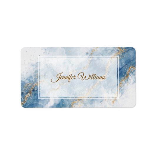 Elegante Blauwe Gouden Glitter Abstracte Stroom    Etiket (Voorkant)