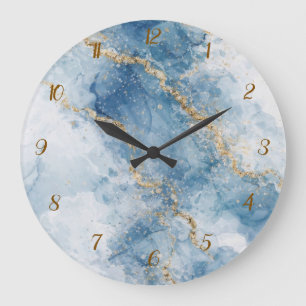 Elegante Blauwe Gouden Glitter Abstracte Stroom    Grote Klok