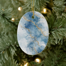 Elegante Blauwe Gouden Glitter Abstracte Stroom Keramisch Ornament