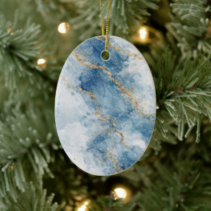 Elegante Blauwe Gouden Glitter Abstracte Stroom    Keramisch Ornament