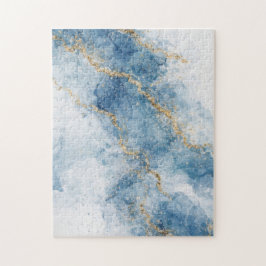 Elegante Blauwe Gouden Glitter Abstracte Stroom Legpuzzel