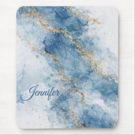 Elegante Blauwe Gouden Glitter Abstracte Stroom Muismat