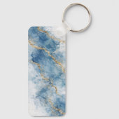 Elegante Blauwe Gouden Glitter Abstracte Stroom Sleutelhanger (Achterkant)