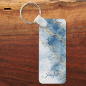 Elegante Blauwe Gouden Glitter Abstracte Stroom Sleutelhanger (Voorkant)
